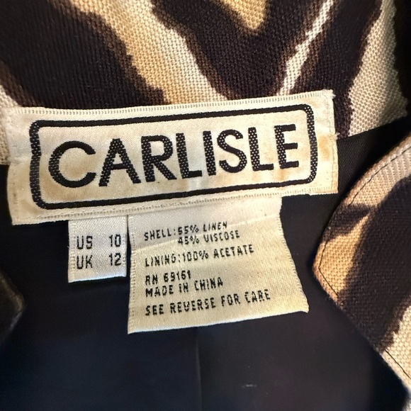 Carlisle Animal Print Linen Blend Short Sleeve Blouse Size 10 - Picture 4 of 9